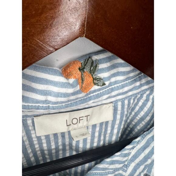 LOFT Embroidered Orange Striped Seersucker Oversized Tunic Shirt - Picture 4 of 6